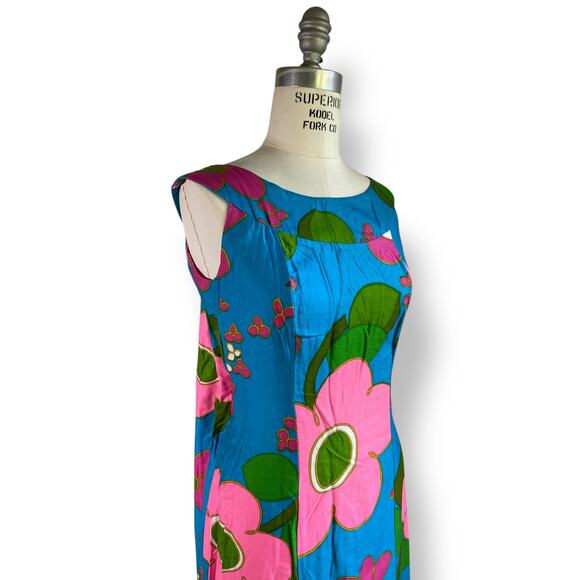 Vtg 1960s Alice Polynesian Hawaiian Floral Waterfall Sleeveless Maxi Dress | S - Picture 4 of 13